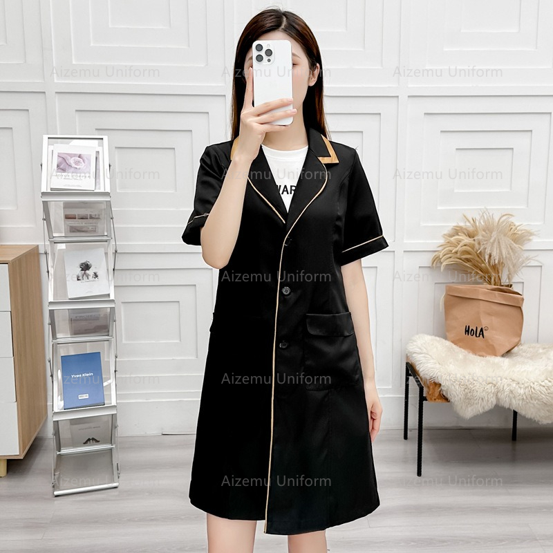 Uniforme de belleza negro con  - Medical Lab Coat reseña y precio